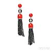 18kt White Gold, Coral, and Onyx Earrings