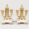 Pair of Gilt-Metal-Mounted and Marble Two Light Candelabra