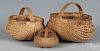 Three intricately woven split baskets, ca. 1900, largest - 4 1/4'' h., 5'' w.