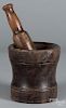 Turned mortar and pestle, 18th c., probably lignum vitae, 12 1/4'' h.