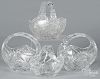 Four cut and pressed glass baskets, largest - 8'' h., 8 1/2'' w.