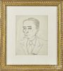 Jean Metzinger (German/French 1883-1956), pencil and ink male bust, signed lower middle