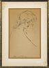 Tony Nell (American 1881-1960), ink study of a woman, signed lower left, 16'' x 10''.