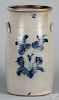 Four-gallon stoneware churn, 19th c., with cobalt floral decoration, 16 1/2'' h.