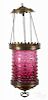 Victorian hanging light with a ruby hobnail glass shade, approximately 13 1/2'' h.