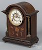 Ansonia mahogany mantel clock with a marquetry inlaid case, 12 1/2'' h.