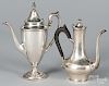 Two sterling silver teapots, 8 1/4'' h. and 10'' h., 26 ozt.