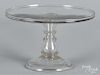 Large colorless glass cake stand, 19th c., probably Pittsburgh, 8 3/4'' h., 14 1/4'' w.