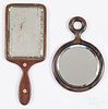 Two hand mirrors, mahogany and rosewood, 11 3/4'' l. and 9'' l.