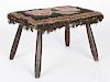 New England painted stool, 19th c., with a hooked rug cover, 11'' h., 18'' w.