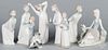 Eight Lladro porcelain figurines, tallest - 8 1/2''.