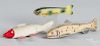 Three carved and painted fish decoys, mid 20th c., longest - 7 3/4''.