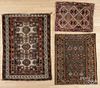 Three Caucasian mats, early 20th c., largest - 4'6'' x 3'1''.