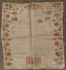 New Jersey silk on linen sampler, early 19th c., 23 1/2'' x 21 1/2''.