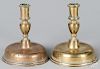 Two Dutch bell base candlesticks, 18th c., 6 1/2'' h.