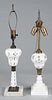 Pair of Sandwich glass opaque cut to clear table lamps, 19th c.