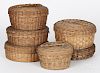 Six Native American Indian lidded baskets, early 20th c., tallest - 4 1/2''.