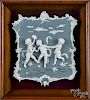 Framed jasperware plaque, 20th c. probably Wedgwood, in a shadowbox frame, 10 1/4'' x 9''.