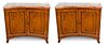 A Pair of Regency Satinwood and Mahogany-Strung Concave-Fronted Side Cabinets Height 35 x width 40 x depth 18 inches.