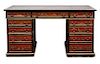 A Georgian Style Japanned Double Pedestal Desk Height 31 1/2 x width 61 1/2 x depth 28 1/2 inches.