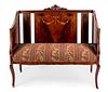 An Edwardian Marquetry Inlaid Small Settee Length 41 1/2 inches.