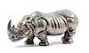 A Silvered Metal Figure of a Rhinoceros Length 10 3/4 inches.