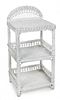 A White Wicker Stand Height 27 1/4 x width 15 1/4 x depth 12 inches.