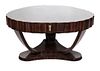 An Art Deco Walnut and Marquetry Breakfast Table Height 19 x width 54 1/2 x depth 31 inches.