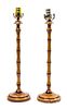 A Pair of Faux Bamboo Candlestick Form Table Lamps Height 25 inches.