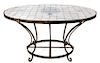 A Tiled and Patinated-Metal Center Table Height 33 x width 62 x depth 38 inches.