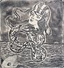 Dr. Lakra (Mexico, b. 1972) Mujer Culebra, etching, 9 x 9.5 in. Mat size: 15 x 17.3 in.