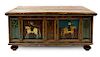 A Polychrome-Painted Pine Coffer Height 22 x width 47 x depth 25 inches.