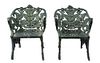 Two Green-Painted Metal Garden Chairs Height 30 inches.