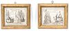 A Group of Eight Continental Etchings Height of largest 7 x width 12 inches.