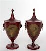 A Pair of Continental Painted Tole Urns Height 12 1/4 inches.