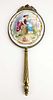 19th C. French Handpainted Enamel, Porcelain and Bronze Hand Mirror Signed