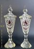 Pair Of 19th Century Cut To Clear Deer And Nature Moser Bohemian Czech Crystal With Top Vase
