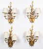 Four Gilded Two-Light Sconces Length 19 3/4 inches.