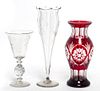 * Three Glass Vases Height of tallest 8 1/2 inches.