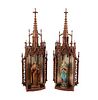 Pair of Monumental 19th C. Gothic Polychrome Decorated Figures of the Virgin & Christ within Carved