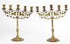 * A Pair of Brass Five-Light Candelabra Height 15 1/2 inches.