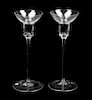 * A Pair of Blown Glass Candleholders Height 8 1/2 inches.