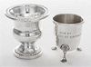 * An American Silver Cigarette Urn, , campagna form with gadrooned rims and weighted base, together with another cigarette urn o