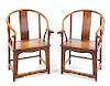 A Pair of Chinese Elm Armchairs Height 39 1/2 inches.