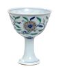A Doucai Porcelain Stem Cup Diameter 2 1/2 inches.