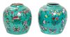 A Pair of Famille Rose Porcelain Jars Height 6 1/2 inches.