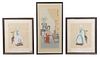 Three Ink and Color Paintings on Silk Height of first 15 x width 18 inches.