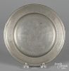 Middletown, Connecticut pewter plate, ca. 1785, bearing the touch of Joseph Danforth, 8'' dia.