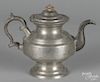 Albany, New York pewter teapot, ca. 1830, bearing the touch of Daniel Curtiss, 7 1/4'' h.