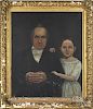 Oil on canvas portrait of a man and young girl, inscribed verso Taken from a Daguerreotype Likeness